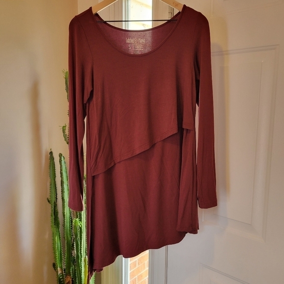 Latched Mama Tops - Latched Mama Maroon Nursing Longsleeve Shirt, Size S